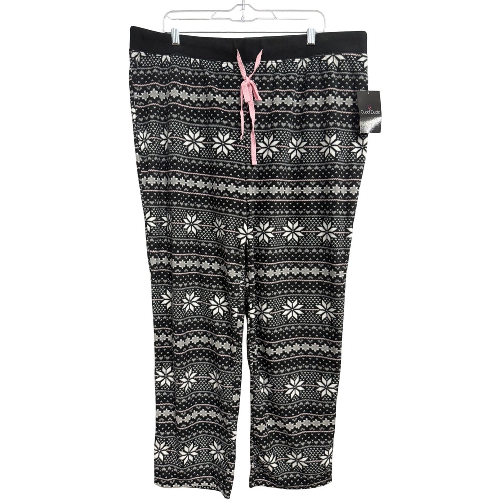 Cuddl Duds Womens XXL Black Fair Isle Fleece Pajama Pants CD8412828 NWT Cozy